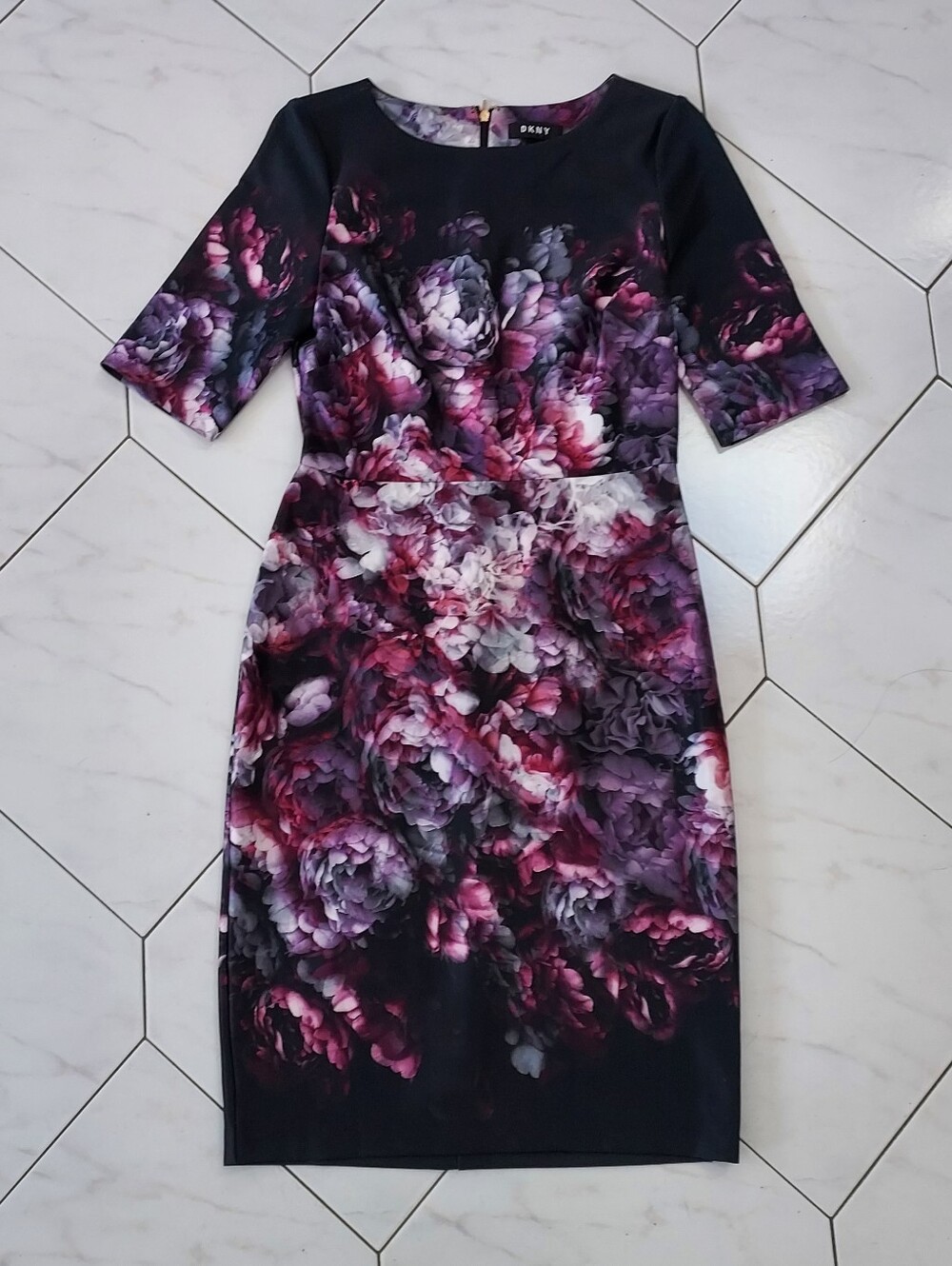 DNKY 3/4th Sleeve Purple Floral Dress Size 4